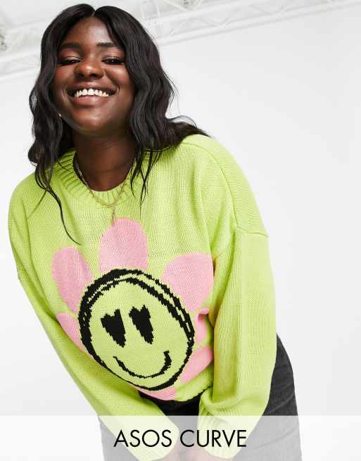 Jersey verde lima con diseño de flor feliz de ASOS DESIGN Curve