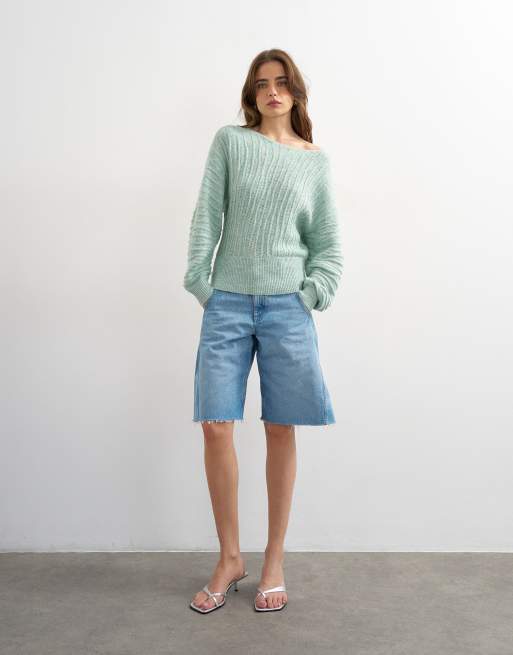 Jersey verde menta con cuello barco y textura ondulada de punto de Topshop, 3 de 4