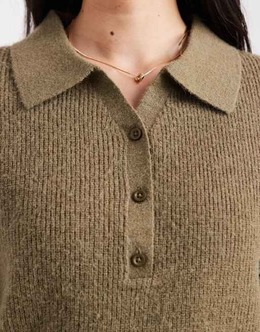 Jersey verde oliva holgado con cuello panadero y solapas de punto de ASOS DESIGN, 4 de 4