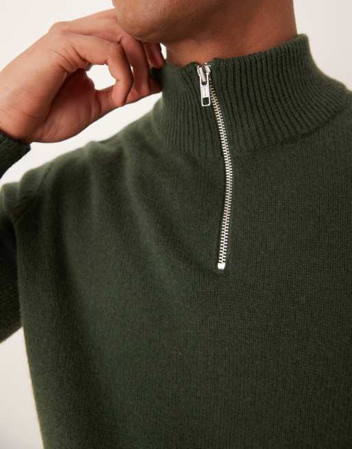 Jersey verde oscuro con cremallera corta de punto de lana de cordero de ASOS DESIGN, 4 de 4