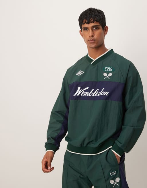 Jersey verde oscuro con cuello de pico y panel en el pecho de punto de la colección cápsula Wimbledon de Polo Ralph Lauren (parte de un conjunto)