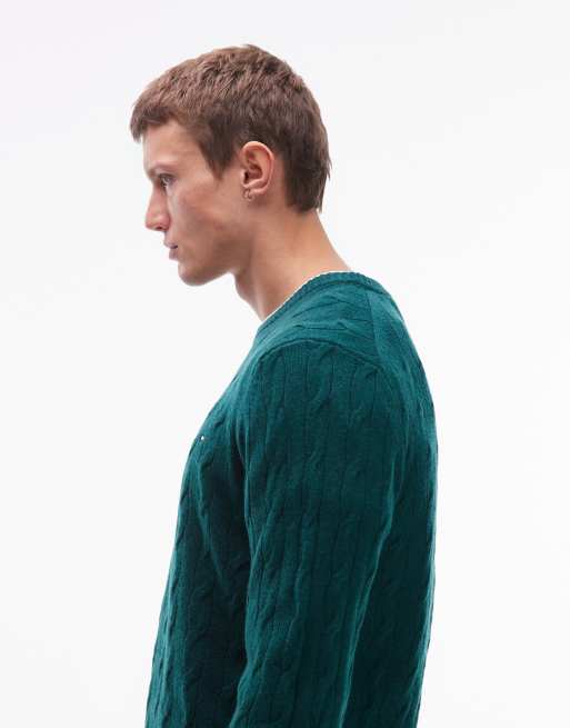 Jersey verde oscuro de punto de ochos de lana de cordero de Tommy Hilfiger, 4 de 5