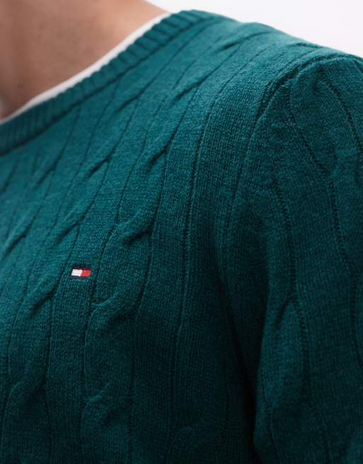 Jersey verde oscuro de punto de ochos de lana de cordero de Tommy Hilfiger, 5 de 5