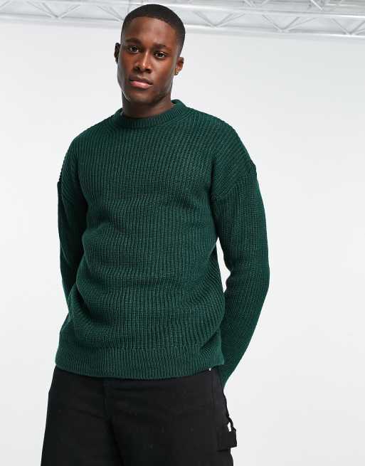 Jersey verde oscuro holgado de punto inglés de New Look