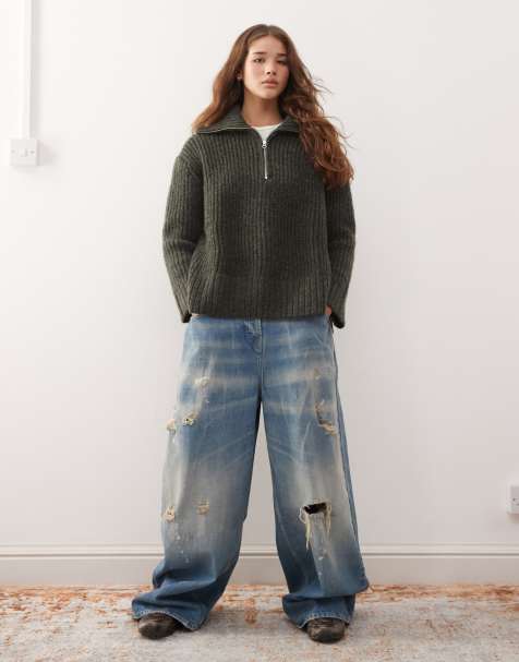 Jersey verde oscuro jaspeado con media cremallera Cillia de Weekday - view 1