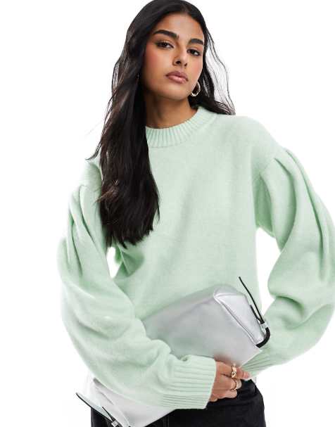 Jersey verde salvia con cuello redondo y mangas voluminosas de ASOS DESIGN - view 1
