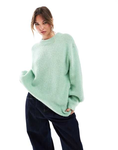 Jersey verde salvia extragrande con cuello redondo de ASOS DESIGN - view 1