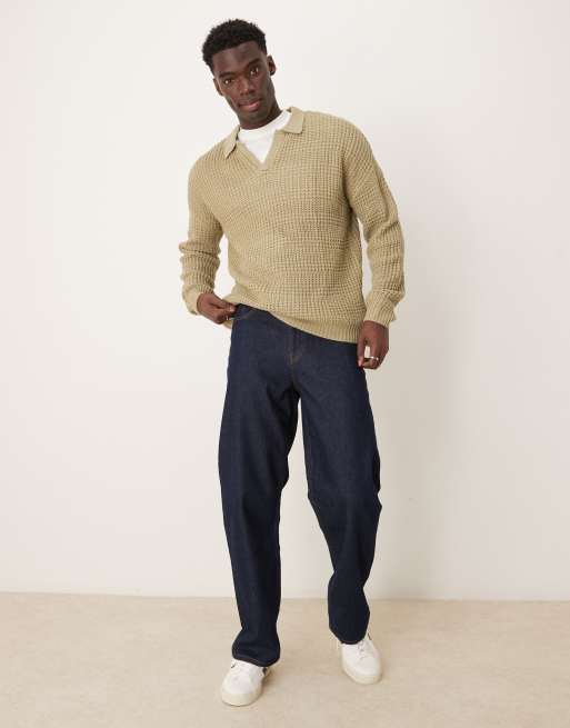 Jersey verde salvia holgado con cuello tipo polo con muesca de punto texturizado de ASOS DESIGN, 2 de 4