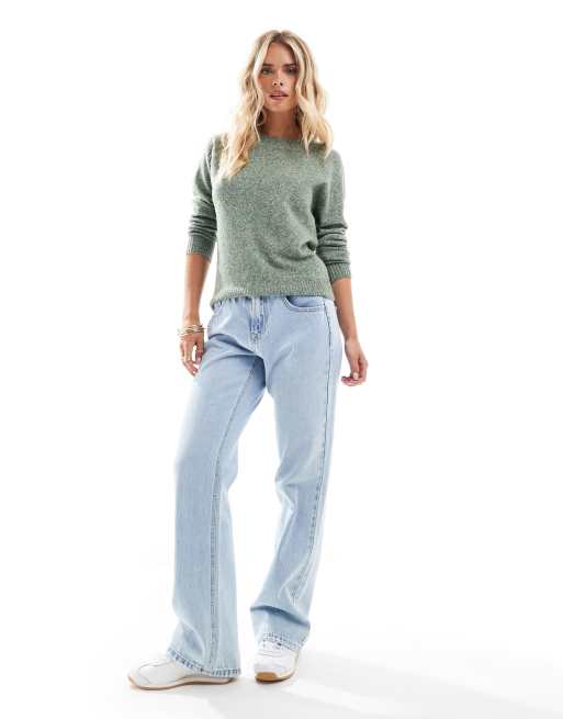 Jersey verde salvia jaspeado con cuello redondo de punto de Vero Moda Petite, 2 de 4
