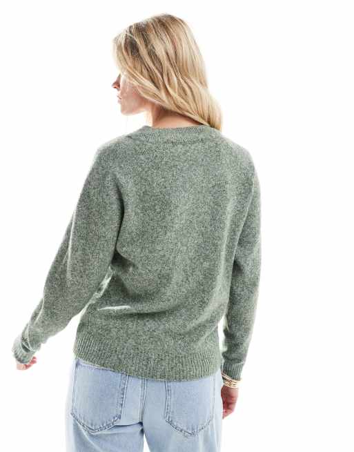 Jersey verde salvia jaspeado con cuello redondo de punto de Vero Moda Petite, 4 de 4