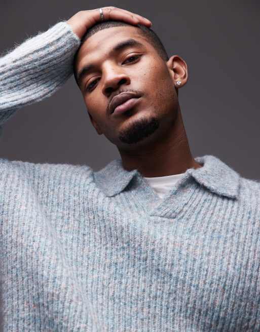 Jersey verde salvia jaspeado holgado con cuello abierto de Topman, 2 de 4