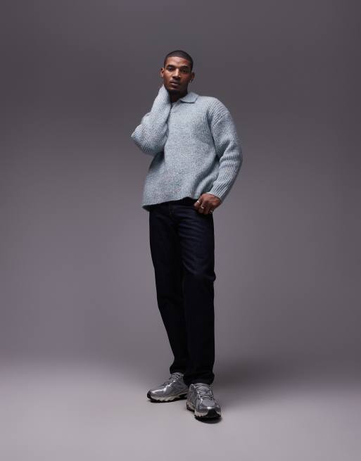 Jersey verde salvia jaspeado holgado con cuello abierto de Topman, 3 de 4