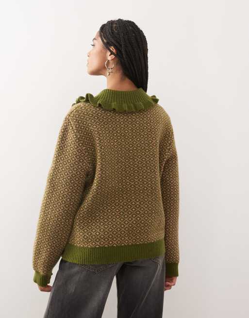 Jersey verde y rosa de corte cuadrado con cuello de solapas de punto de Reclaimed Vintage , 4 de 4