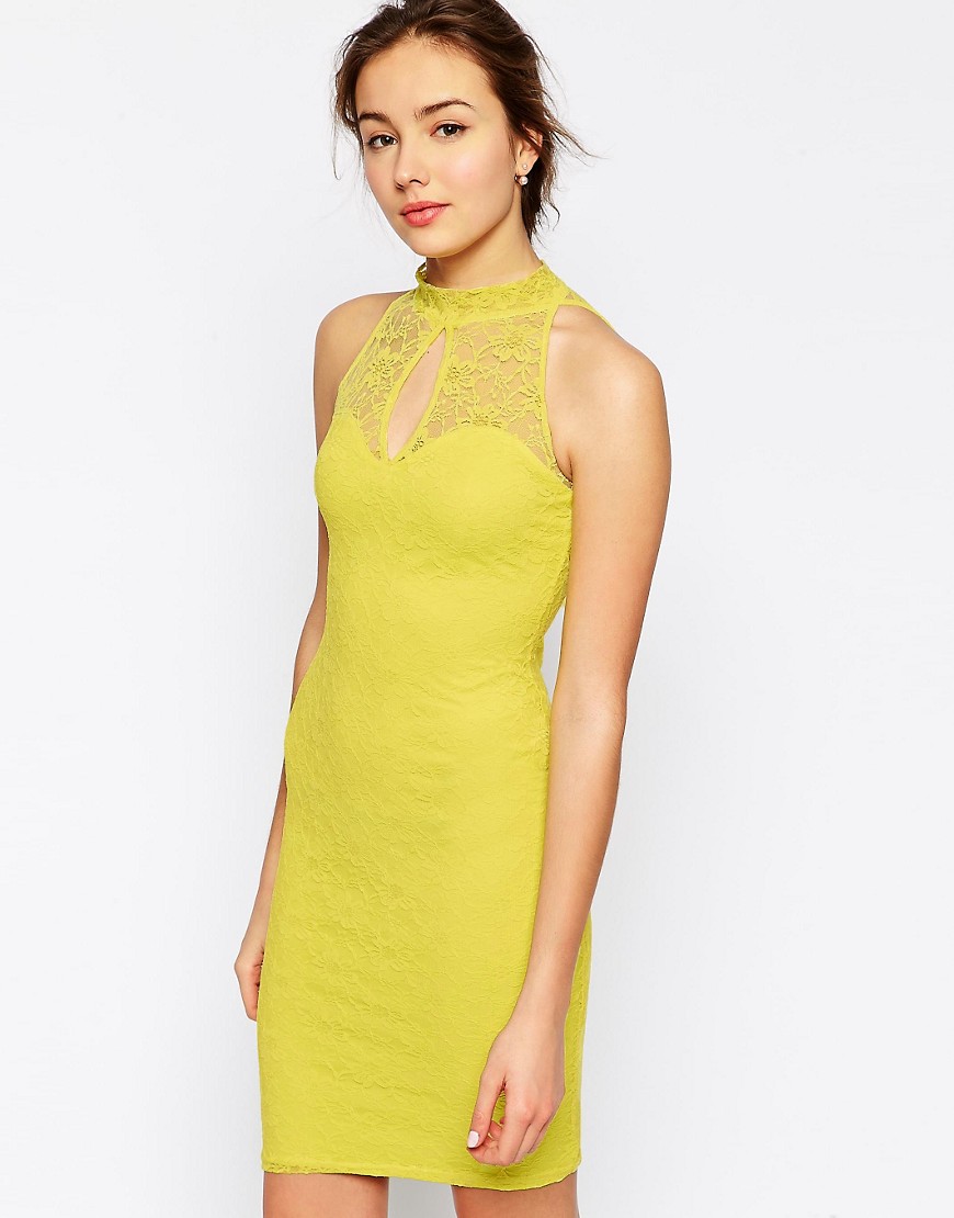 Jessica Wright High Neck Lace Dress-Yellow