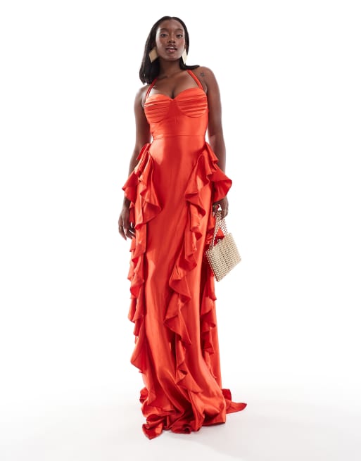 Jewel Jemila Melissa ruffle halterneck maxi dress in red