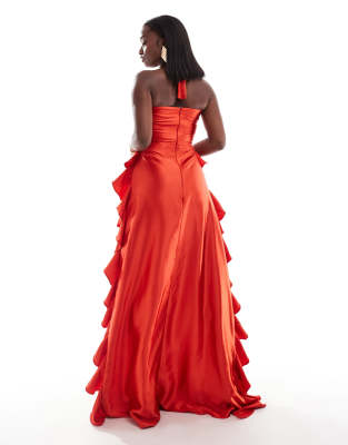 Jewel Jemila Melissa ruffle halterneck maxi dress in red