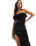 [Jewel Jemila] Jewel Jemila Nadine bardot split front midi dress with ruffle front in black 12 BLACK