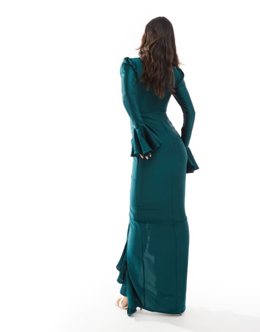 Jewel Jemila sweetheart neck maxi dress with front ruffle in emerald ASOS