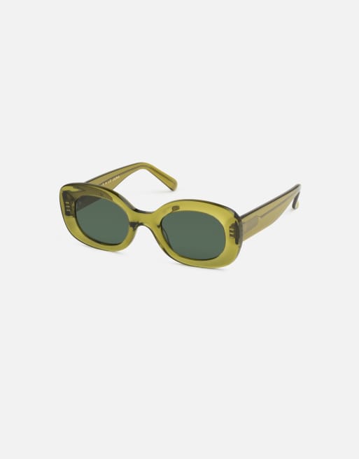 Jimmy Fairly The Cinnamon rectangular sunglasses in green | ASOS display picture 1