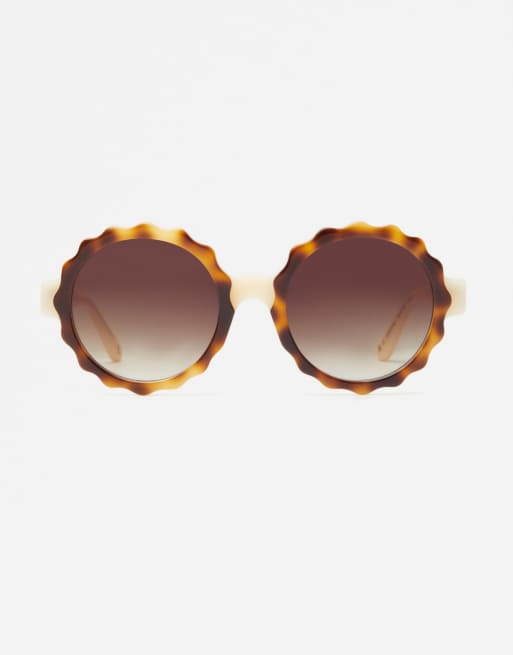 Jimmy Fairly – The Lily – Runde Sonnenbrille in heller Schildpatt-Optik mit Wellenumrandung , 3 von 5