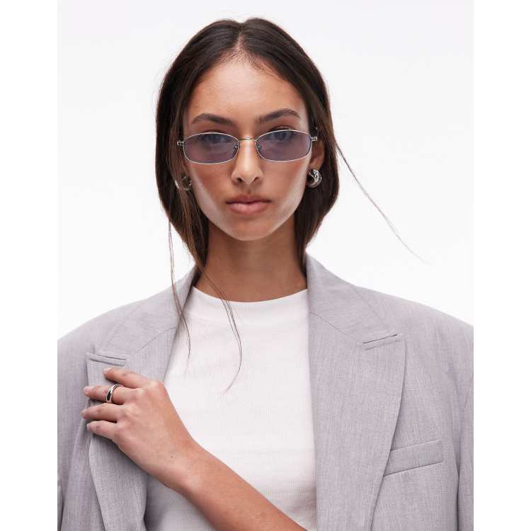 Jimmy Fairly The Vicky rectangular metal sunglasses in silver with
