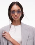 [Jimmy Fairly] Jimmy Fairly The Vicky rectangular metal sunglasses in silver with blue lens No Size SILVER
