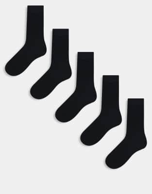 5 pack ribbed socks in black
