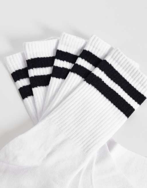 JJ Rebel 5 pack sports socks with black stripes in white, 2 of 3
