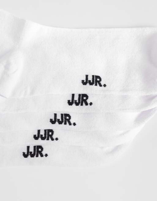 JJ Rebel 5 pack sports socks with black stripes in white, 3 of 3