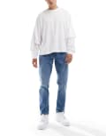 [JJ Rebel] JJ Rebel Adam tapered jeans in mid blue wash W30 L30 Blue Denim