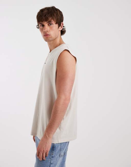 JJ Rebel – Ärmelloses, kastiges Oversize-Tanktop in Beige, 4 von 5
