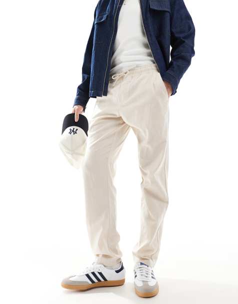 JJ Rebel - Beige bukser med løbesnor i hørblanding - view 1