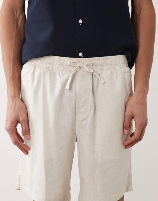 JJ Rebel - Beige shorts med løbesnor i hørblanding, 4 af 5