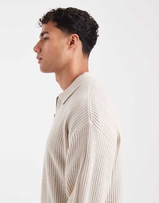 JJ Rebel – Beige, stickad pikétröja i oversize, 4 av 5