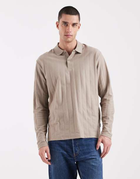 JJ Rebel – Beige, texturerad pikétröja med långa ärmar - view 1