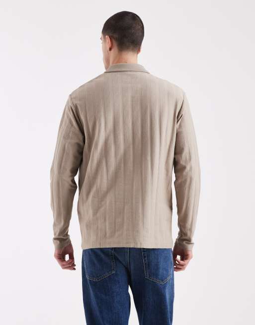 JJ Rebel – Beige, texturerad pikétröja med långa ärmar, 3 av 5