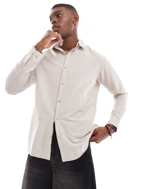 JJ Rebel long sleeve linen blend shirt beige