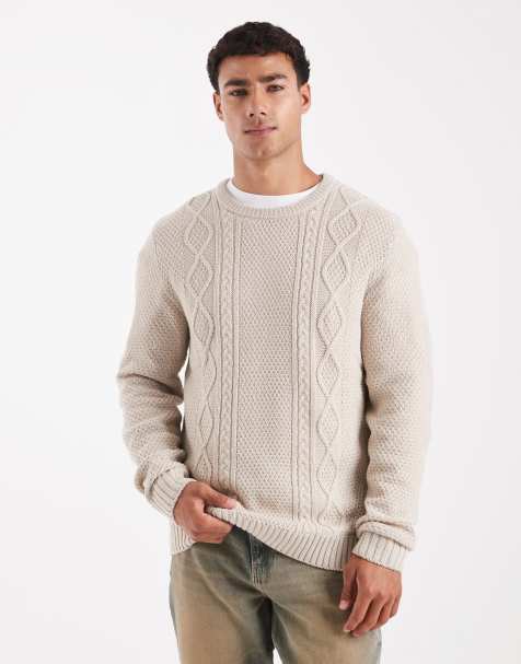 JJ Rebel cable knit jumper in beige