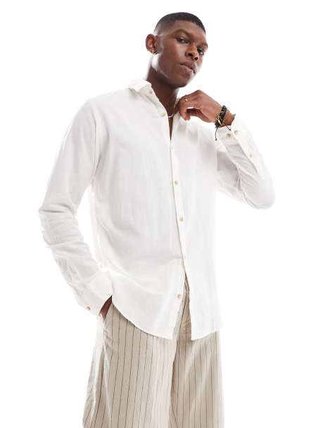 JJ Rebel long sleeve linen blend shirt white