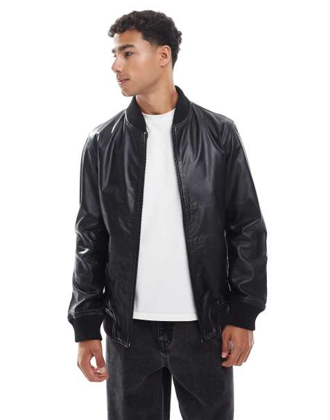 JJ Rebel - Bomber en cuir véritable - Noir - view 1