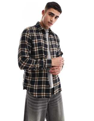 brushed check shirt in black