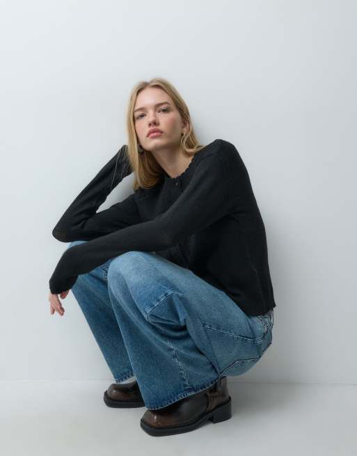 JJ Rebel cabel knit cardigan in black, 4 of 5
