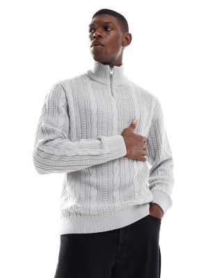 JJ Rebel JJ Rebel cable knit 1/4 zip jumper in grey