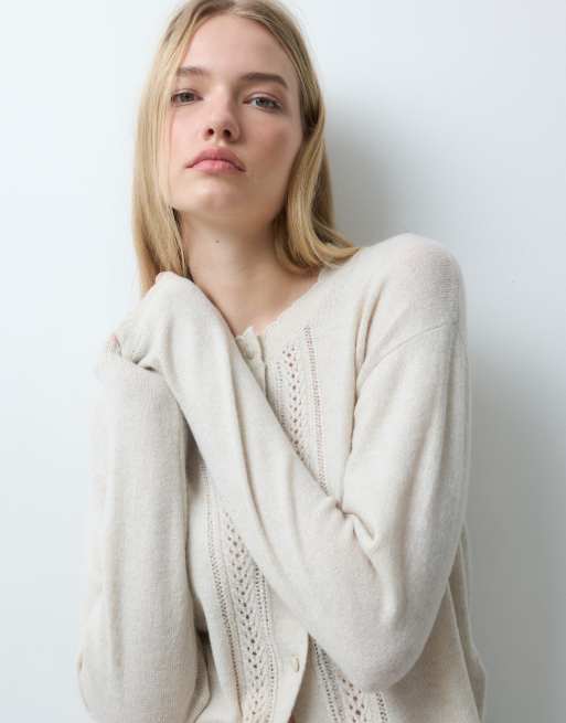 JJ Rebel cable knit cardigan in cream, 3 of 5