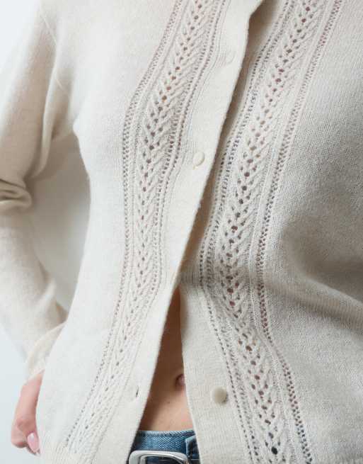JJ Rebel cable knit cardigan in cream, 4 of 5