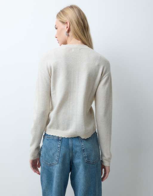 JJ Rebel cable knit cardigan in cream, 5 of 5