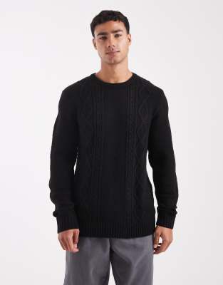 JJ Rebel cable knit jumper in black φωτογραφία