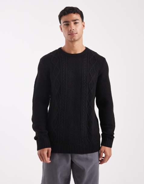 JJ Rebel cable knit jumper in black - view 1