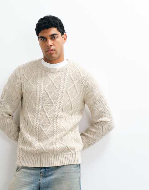JJ Rebel cable knit jumper in cream - view 1