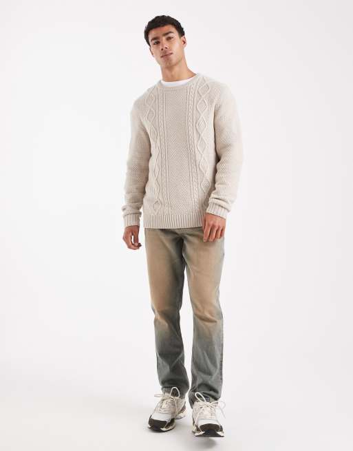 JJ Rebel cable knit sweater in beige, 2 of 5